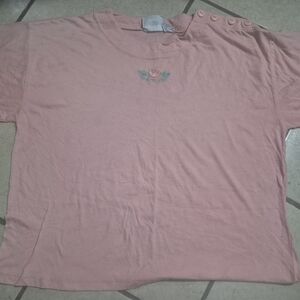 Vtg Chic Pink Embroidered Rose Top90s